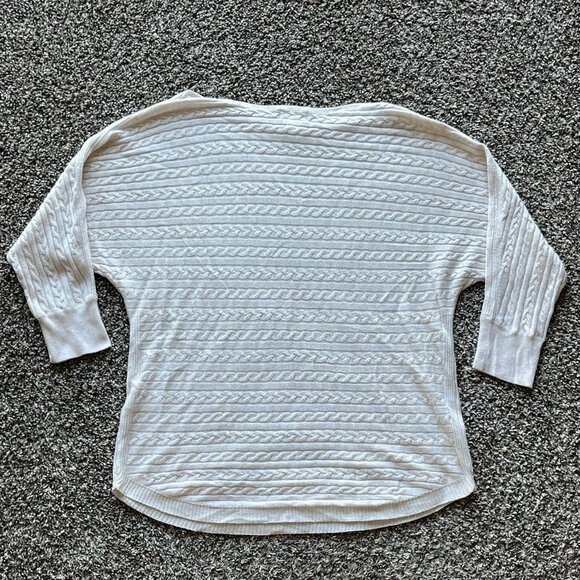 Soft White Cable Knit Sweater, Womens Medium Cozy Market & Spruce Knit Pullover - Picture 3 of 6